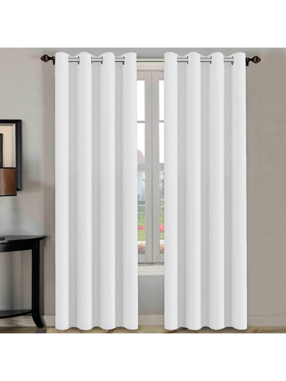 Thermal Insulated White Curtains 84" Long, Room Darkening Drapes, 2 Panels